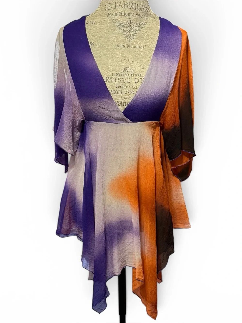 Guess by Marciano Silk Bell Sleeve Babydoll Blouse Purple Orange White Black XS